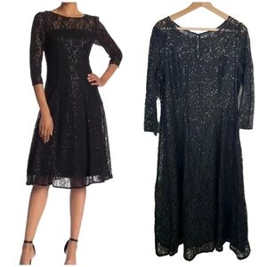 SLNY Women's Black Sequin Lace Fit & Flare Dress Size 12 Formal SL Fashion